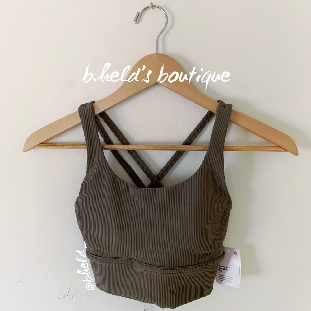 lululemon Energy Bra Long Line Ribbed in Rover Brown Tan Grey Size 4 New NWT - Picture 3 of 15
